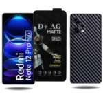 REDDWARF D+ MATTE Gaming Tempered Glass with 3D carbon fiber pattern Back Skin for REDMI Note 12 Pro 5G